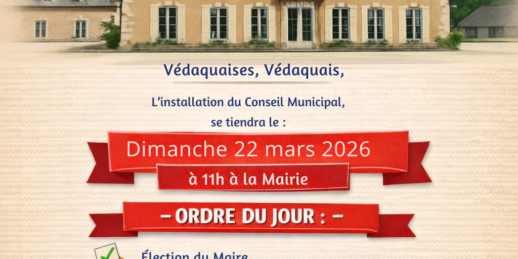 Installation du conseil municipal dimanche 22 mars à 11h, salle du conseil.