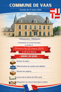 Installation du conseil municipal dimanche 22 mars à 11h, salle du conseil.
