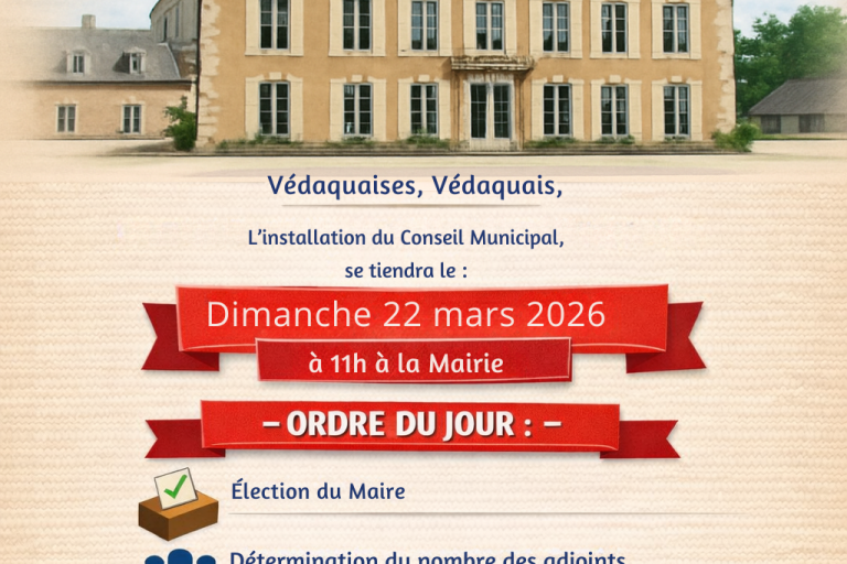 Installation du conseil municipal dimanche 22 mars à 11h, salle du conseil.